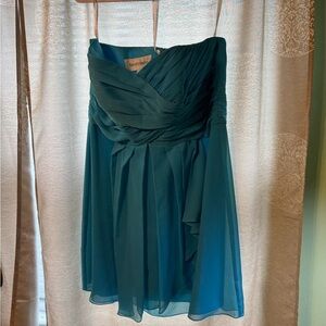 David’s Bridal Strapless Crinkle Chiffon Bridesmaid Dress size 16 Color Blue